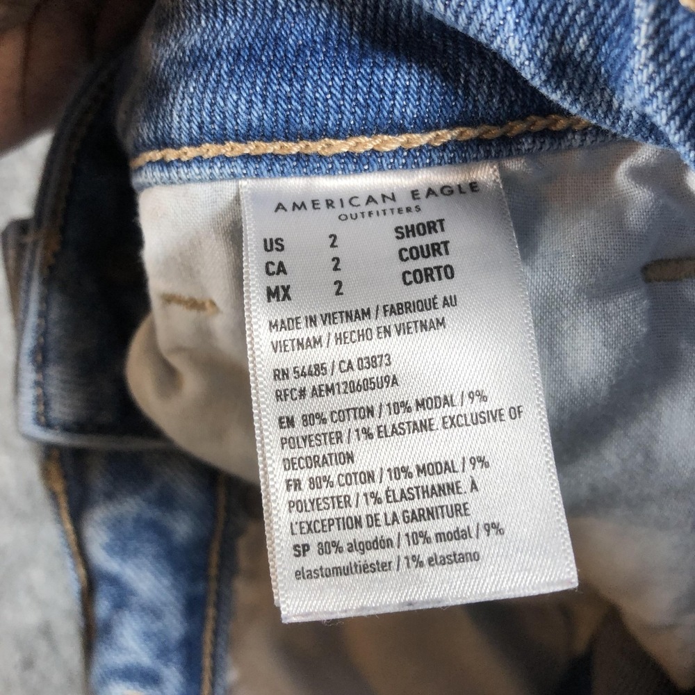American Eagle Mom Straight Jeans Womens 2 Short Light Wash Distressed Stretch - Picture 8 of 16